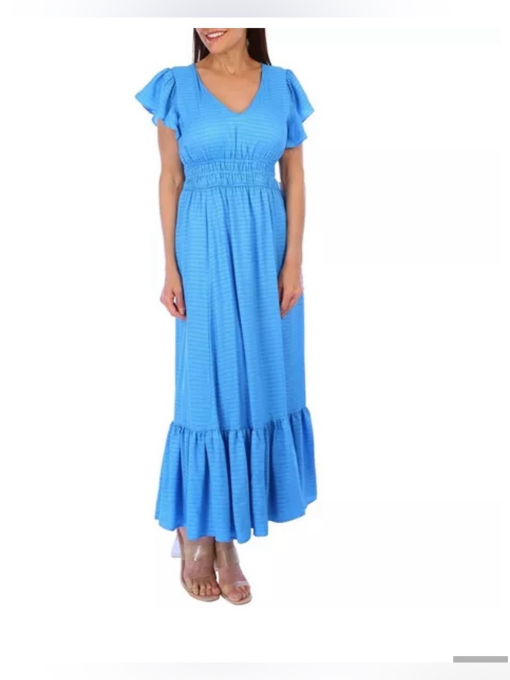 Taylor Bright Blue V-Neck Maxi Dress with Ruffle Hem